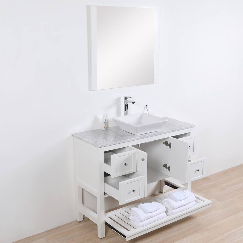 Manhattan 48" Freestanding Vanity with Marble Top and Ceramic Basin in White