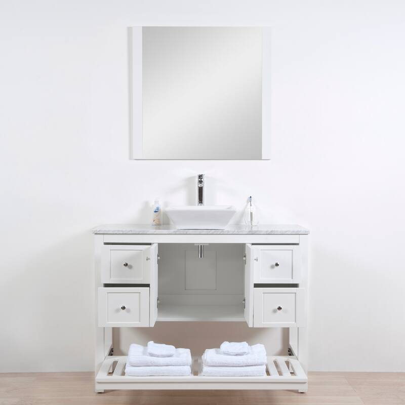 Manhattan 48" Freestanding Vanity with Marble Top and Ceramic Basin in White