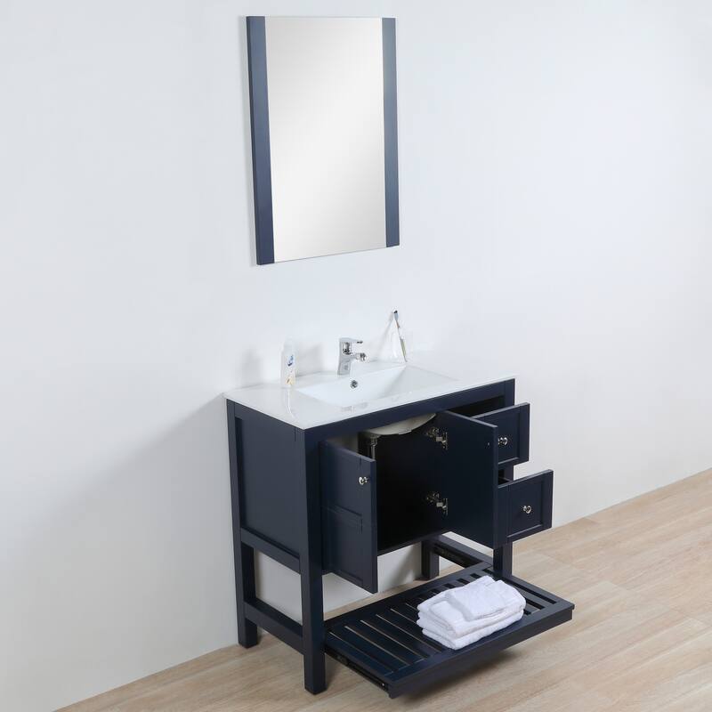 Manhattan 36" Freestanding Vanity with Ceramic Top in Navy