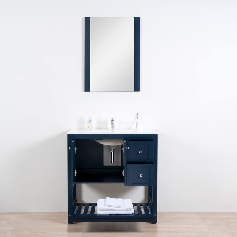 Manhattan 36" Freestanding Vanity with Ceramic Top in Navy