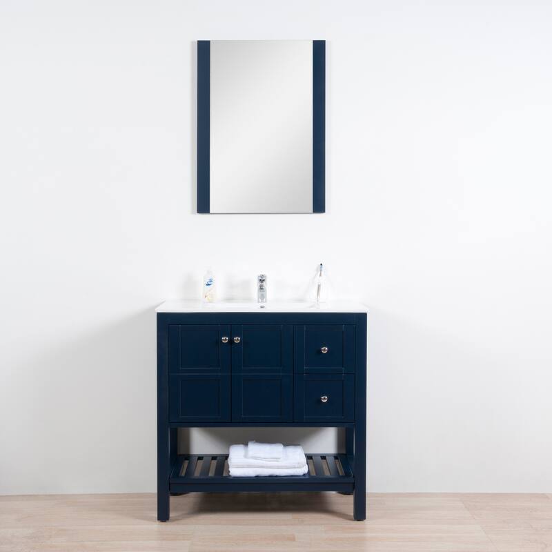 Manhattan 36" Freestanding Vanity with Ceramic Top in Navy