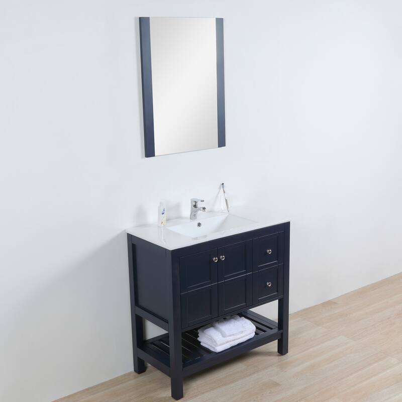 Manhattan 36" Freestanding Vanity with Ceramic Top in Navy