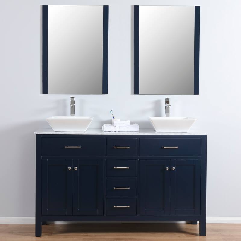 Laguna 60" Freestanding Vanity with Marble Top and Ceramic Basin in Navy