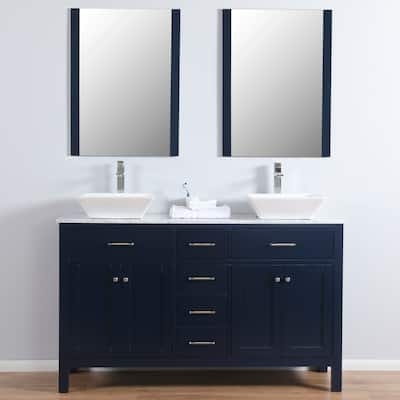 Laguna 60" Freestanding Vanity with Marble Top and Ceramic Basin in Navy