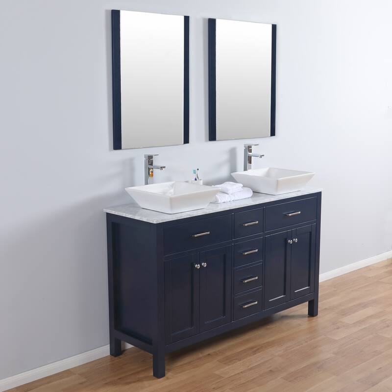 Laguna 60" Freestanding Vanity with Marble Top and Ceramic Basin in Navy