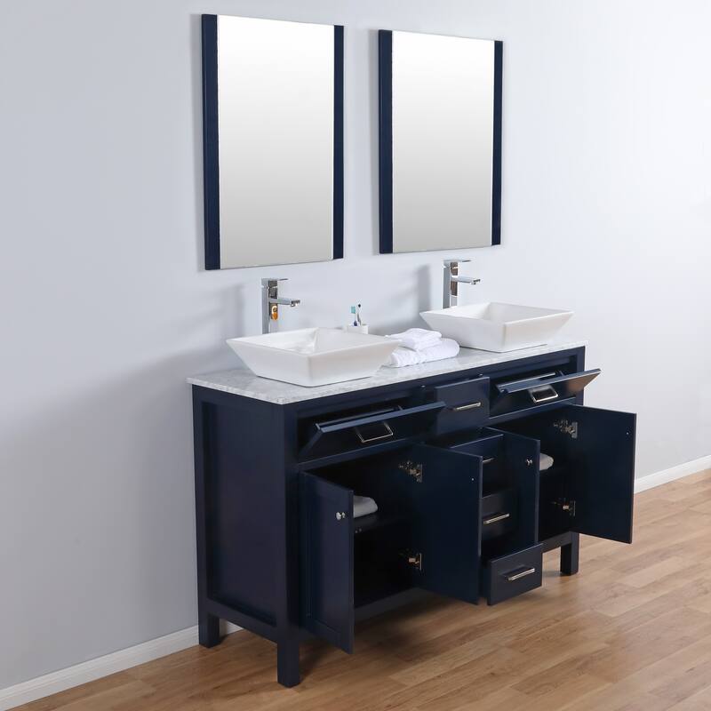 Laguna 60" Freestanding Vanity with Marble Top and Ceramic Basin in Navy
