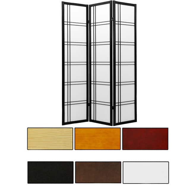 Handmade 3-Panel Wood and Rice Paper Double Cross Shoji Screen - 3 Panel Black