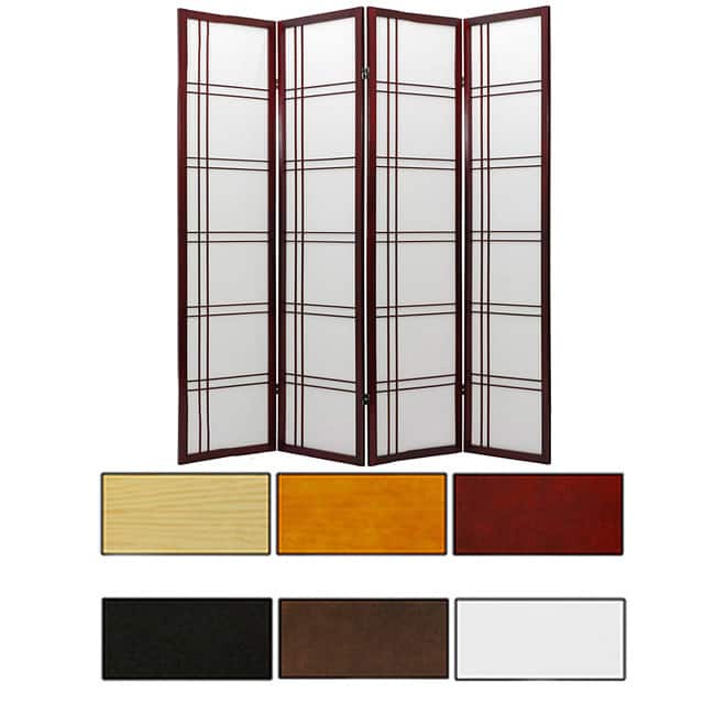 Handmade 3-Panel Wood and Rice Paper Double Cross Shoji Screen - 4 Panel Rosewood