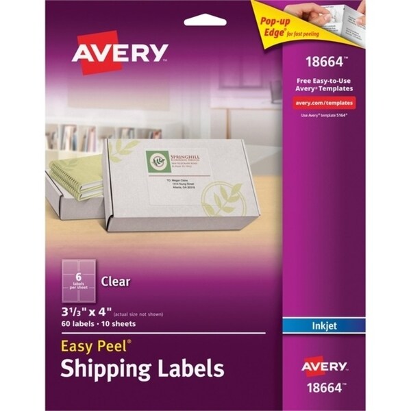 Avery Easy Peel Clear Shipping Labels 3.3x4 6 Packs On Sale