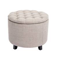 Large Storage Round Ottoman, Beige-19.7 In. X 19.7 In. X 16.54 In.