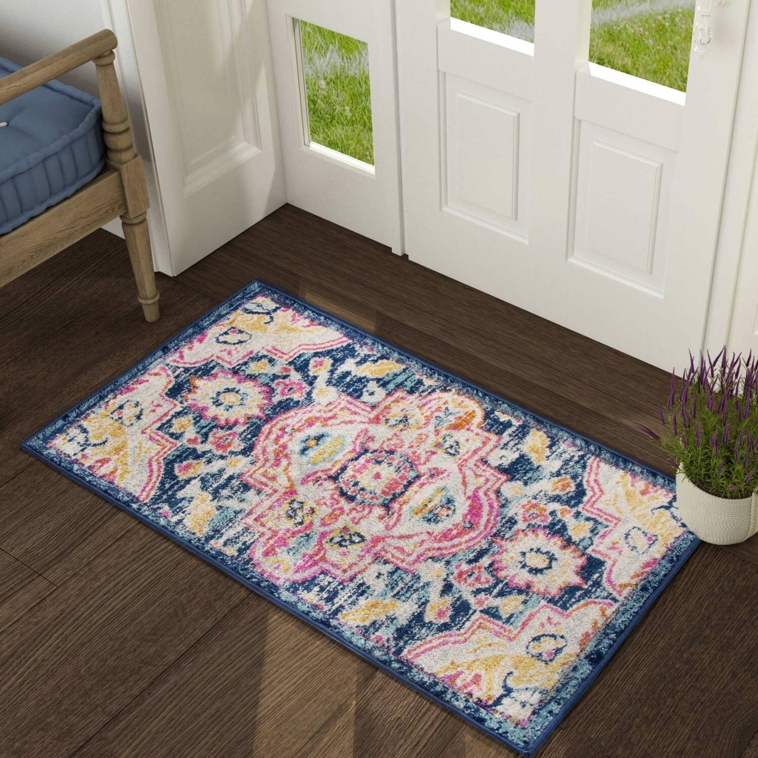 Shop Vintage Area Rug Blue Carpet Rug For Living Room Bedroom