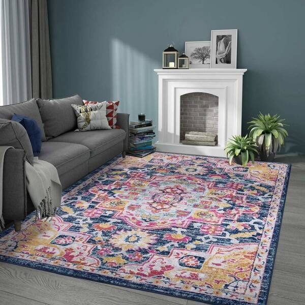 Shop Vintage Area Rug Blue Carpet Rug For Living Room Bedroom