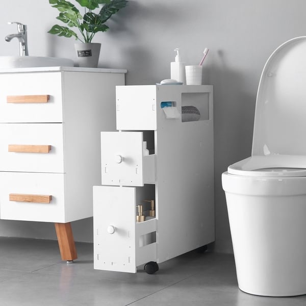 3-tier Movable Bathroom Toilet Storage Cabinets Drawers Organizer