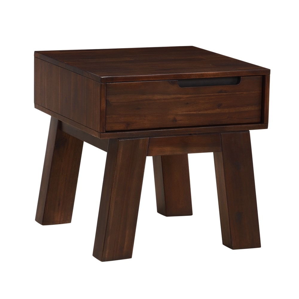 Benzara Acacia Wood End Table with Thick Splayed legs, Brown