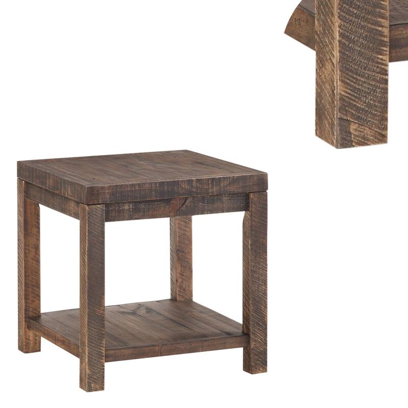 Wooden End Table with One Shelf, Taupe Brown