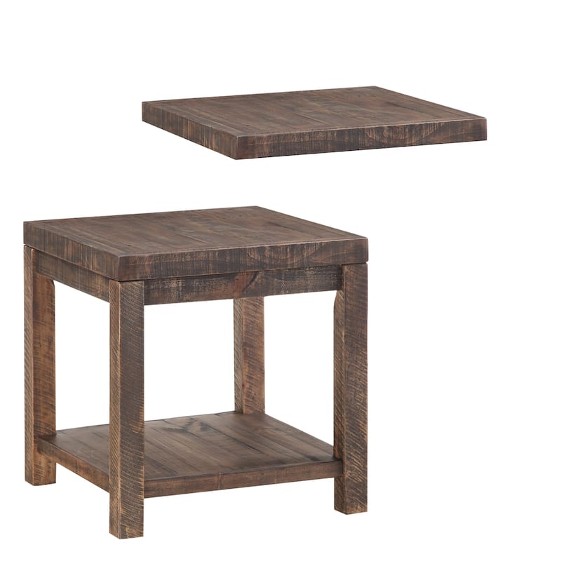 Wooden End Table with One Shelf, Taupe Brown