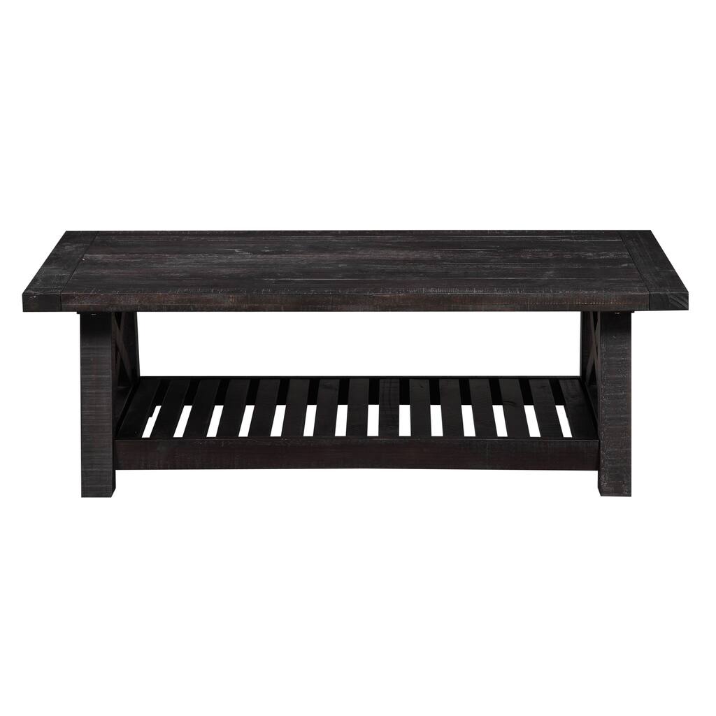 Pine Wood Coffee Table with Exposed Hardware, Brown