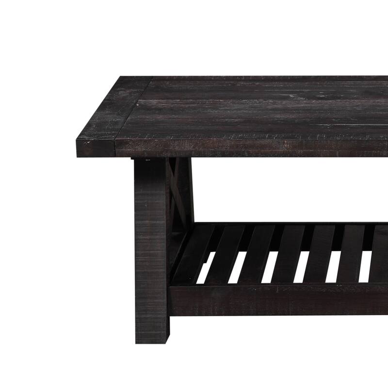 Pine Wood Coffee Table with Exposed Hardware, Brown