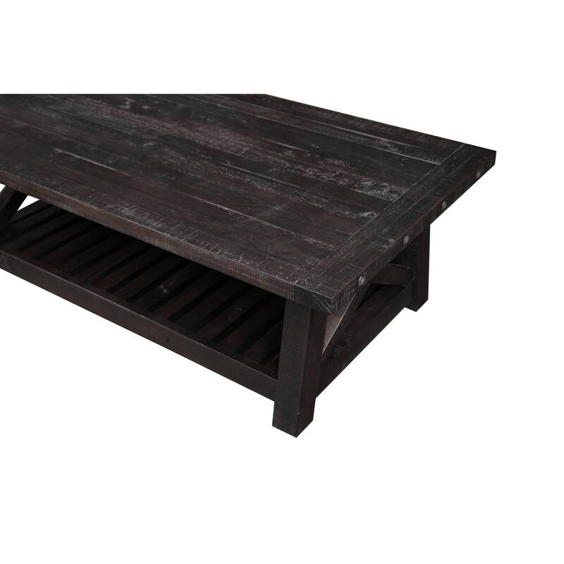 Pine Wood Coffee Table with Exposed Hardware, Brown