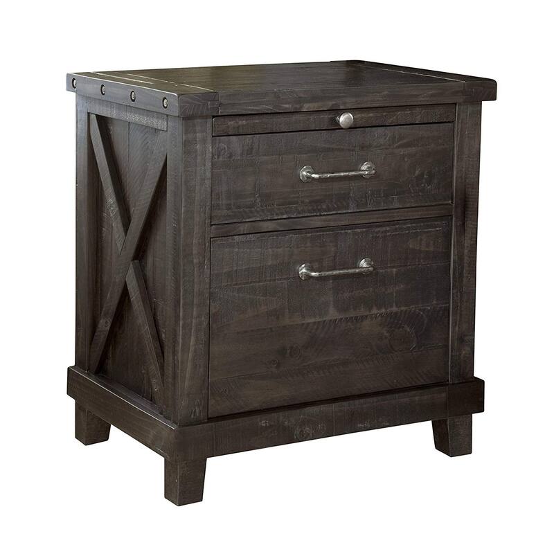 Wooden Nightstand with Two Drawers and One Pull Out Tray, Gray