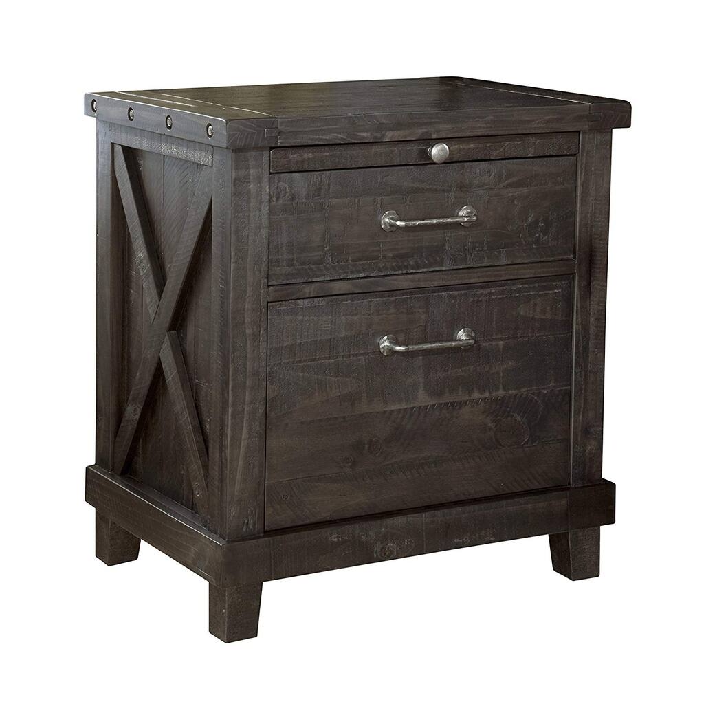 Wooden Nightstand with Two Drawers and One Pull Out Tray, Gray