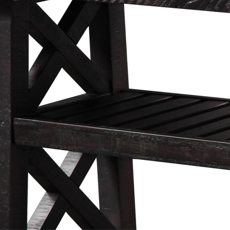 Slatted Two Tier Console table with Cross Side Panels, Rustic Cafe Brown