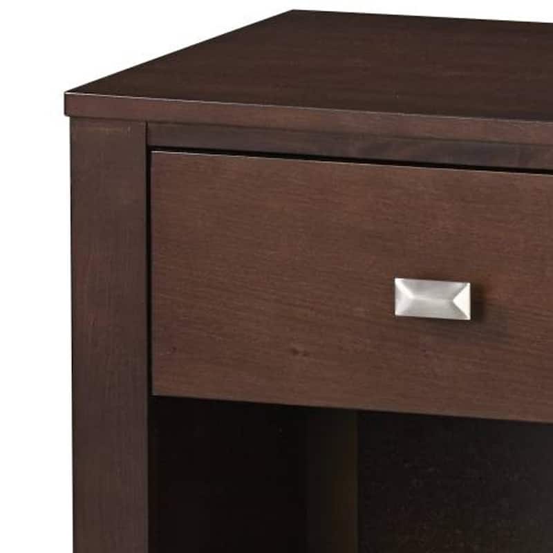Wooden Nightstand with One Drawer and One Shelf, Brown
