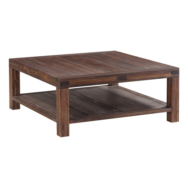 Shop Acacia Wood Coffee Table with Exposed Mortise and Tenon Corner Joints, Brown On Sale