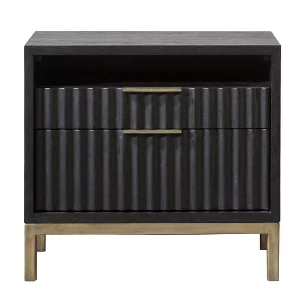 Shop Black Friday Deals On Wood And Metal Nightstand With Scalloped Drawer Fronts Black And Brass On Sale Overstock 30630827