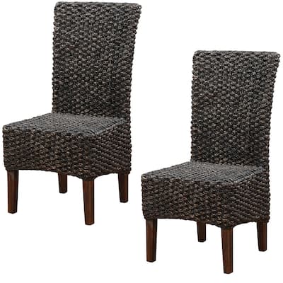 Wicker Woven Wooden Chair with high Back, Set of 2, Brown