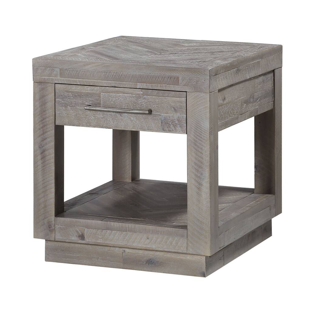 Acacia Wood End Table with One Open Shelf and One Drawer, Gray