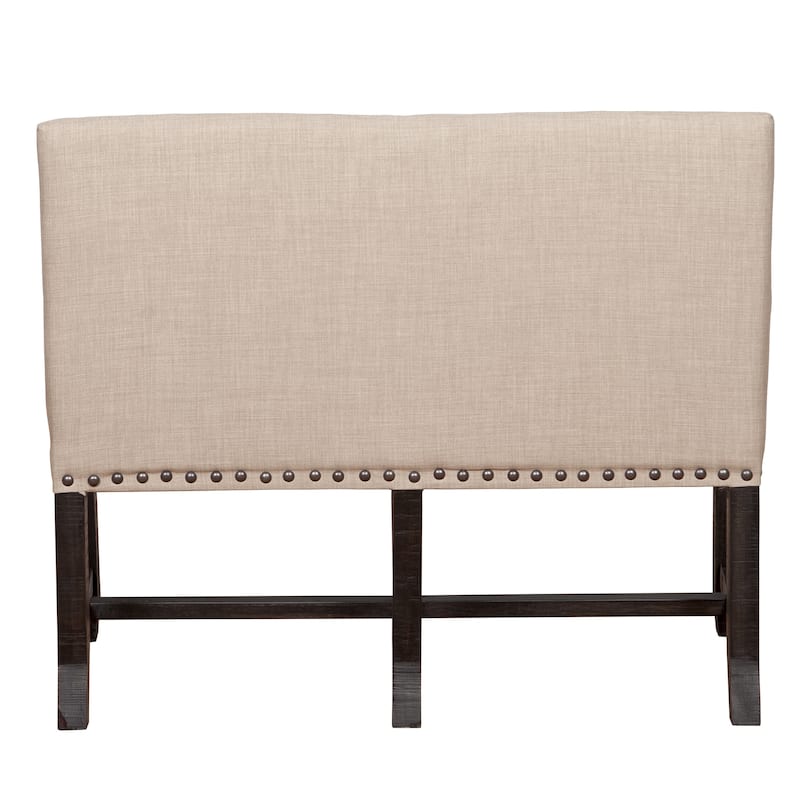 Fabric Upholstered Pine Wood Bench with Nail Head Trim, Black and Beige