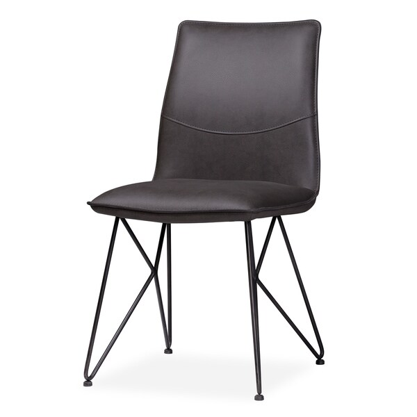 Leather Upholstered Metal Chair with Angle Hairpin Style Legs, Black