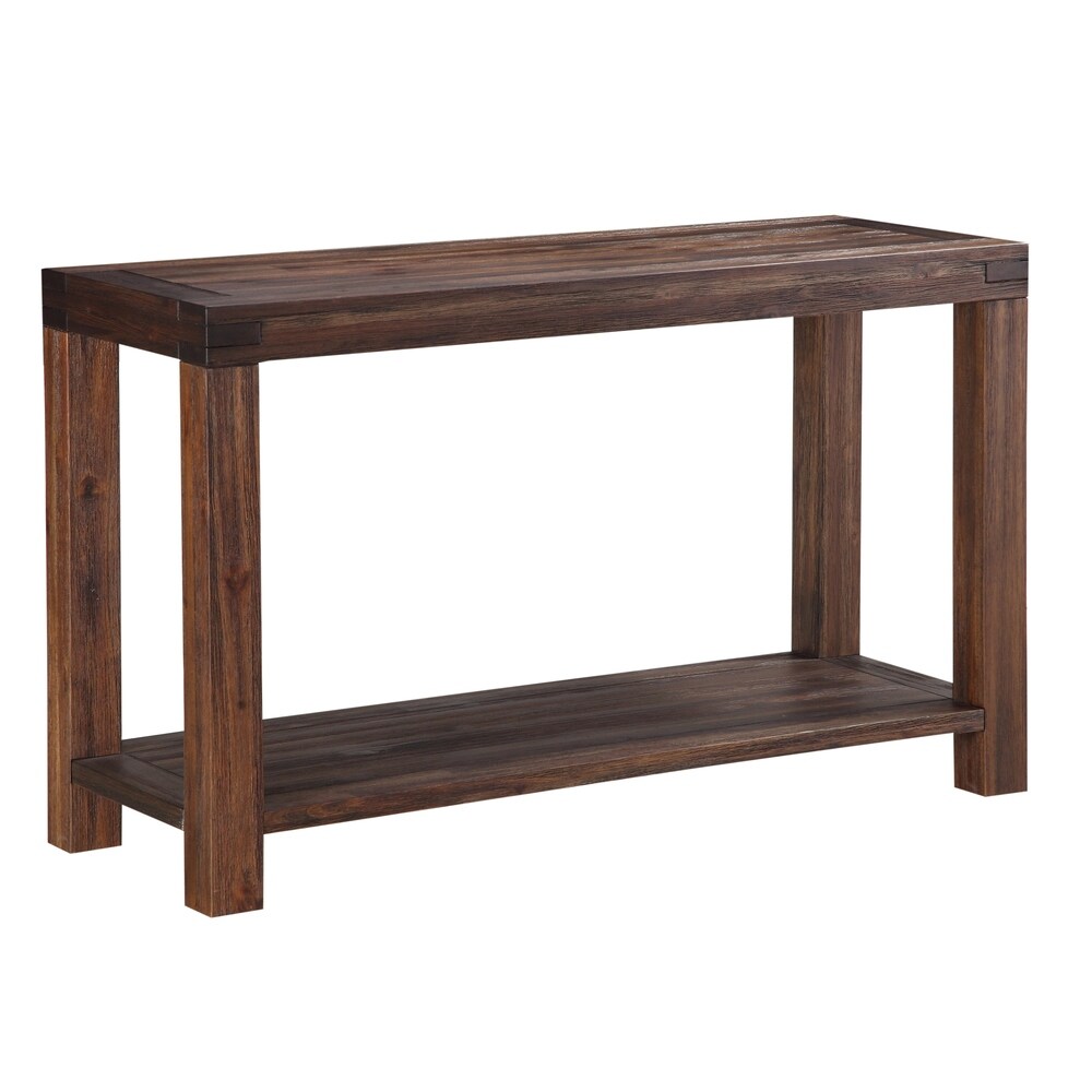 Benzara Rectangular Console Table with Tenon Corner Joints and Bottom Shelf , Brick Brown