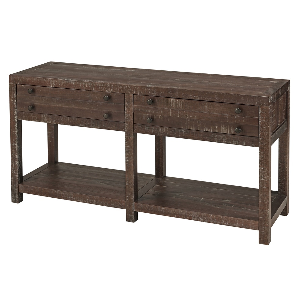 Benzara Wooden Two Drawer Console Table with Bottom Shelf, Brown