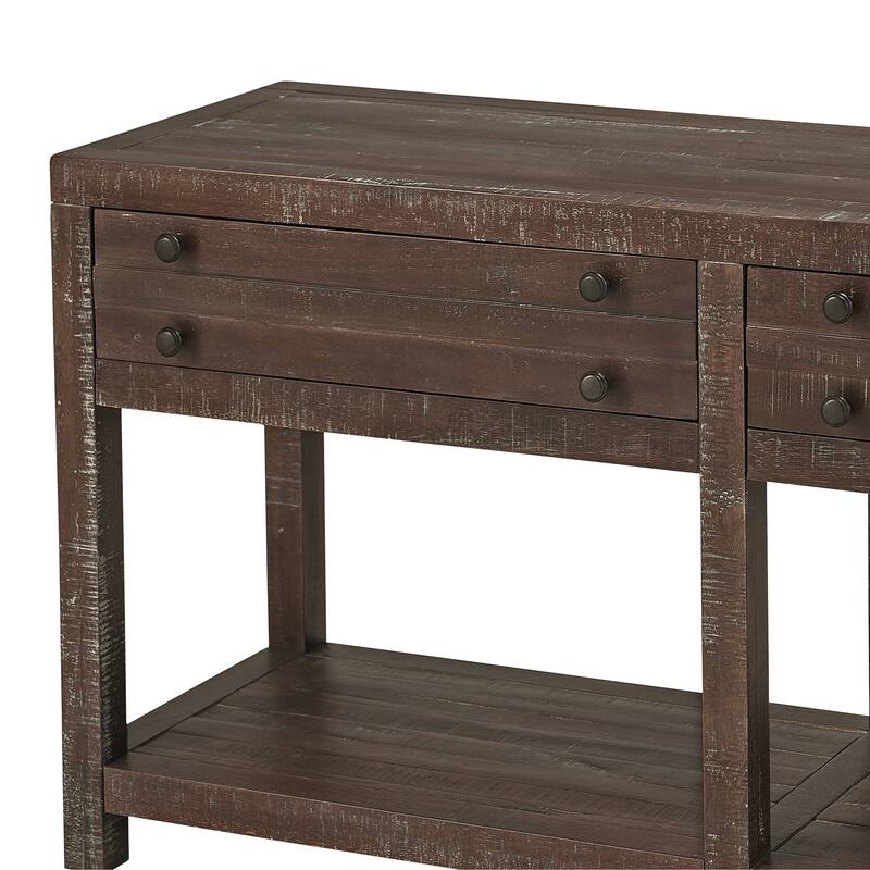 Wooden Two Drawer Console Table with Bottom Shelf, Brown