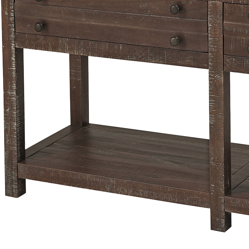 Wooden Two Drawer Console Table with Bottom Shelf, Brown