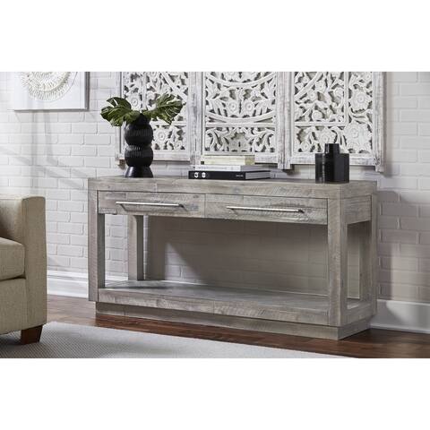 Two Drawer and One Bottom Shelf Console Table with Metal Handle Pull, Rustic Latte Gray