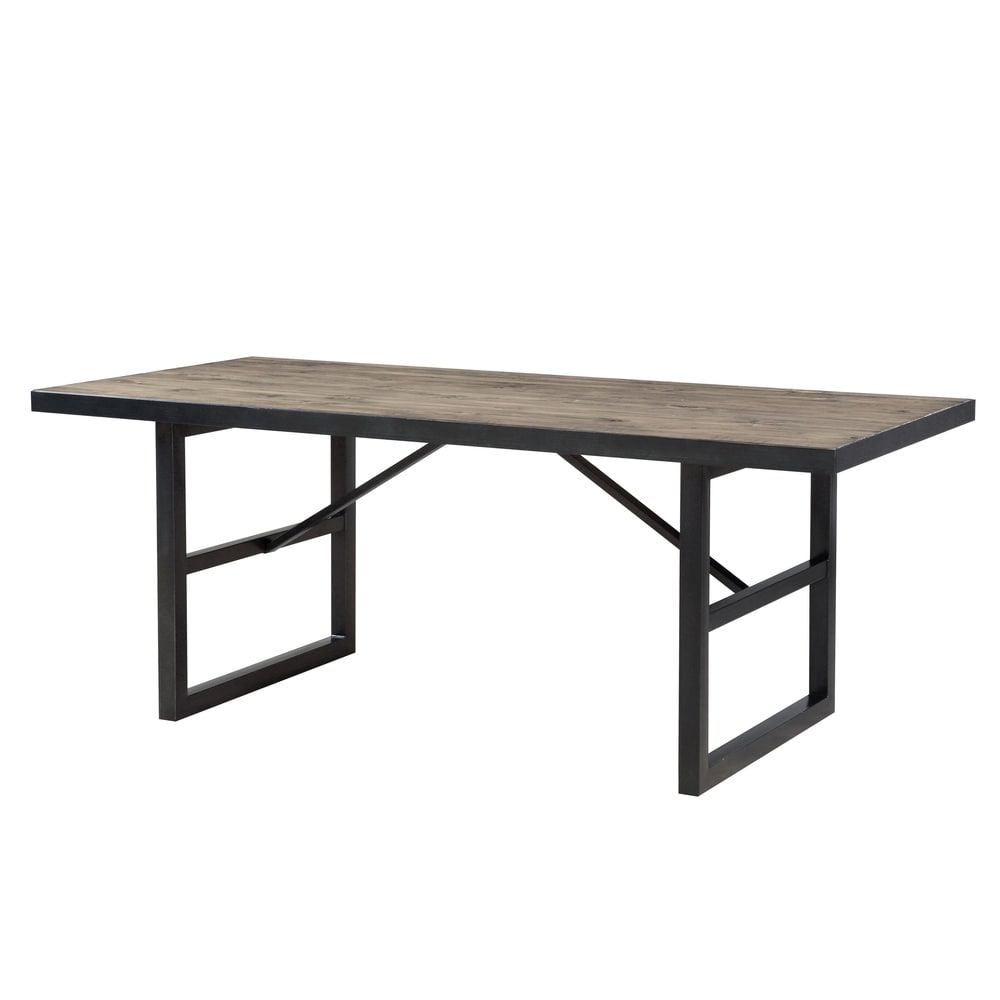 Benzara Solid Pine Wood Rectangular Table top Drift Table with Metal Base, Rustic Brown