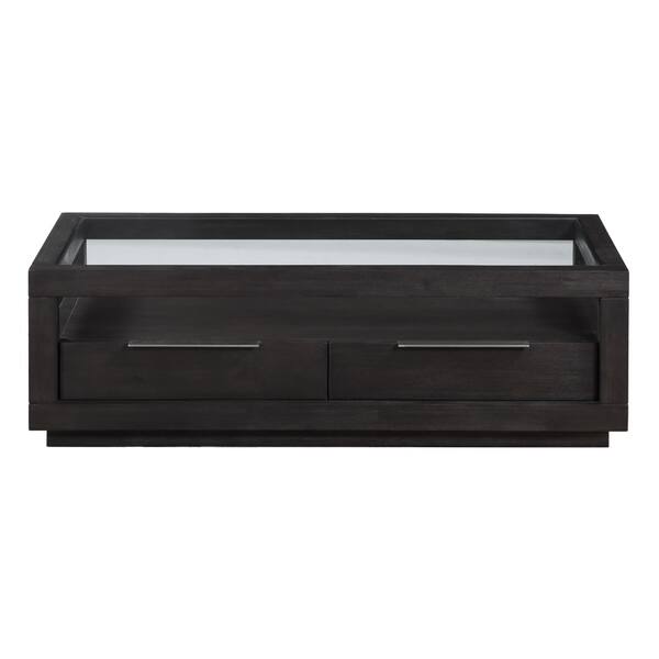Shop Wooden Coffee Table With Glass Inlay Table Top And Two