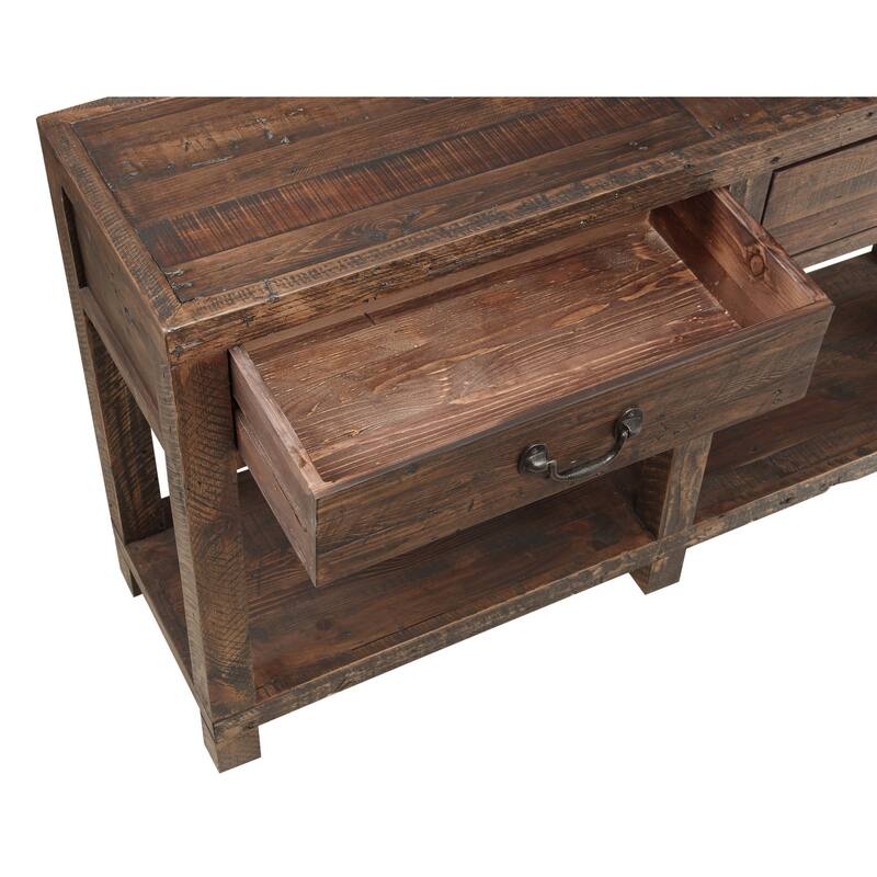 Wooden Console Table with Two Drawers and One Open Shelf, Taupe Brown