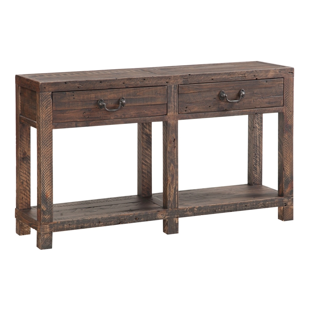 Benzara Wooden Console Table with Two Drawers and One Open Shelf, Taupe Brown