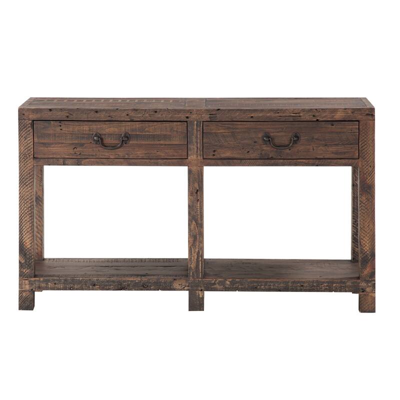 Wooden Console Table with Two Drawers and One Open Shelf, Taupe Brown