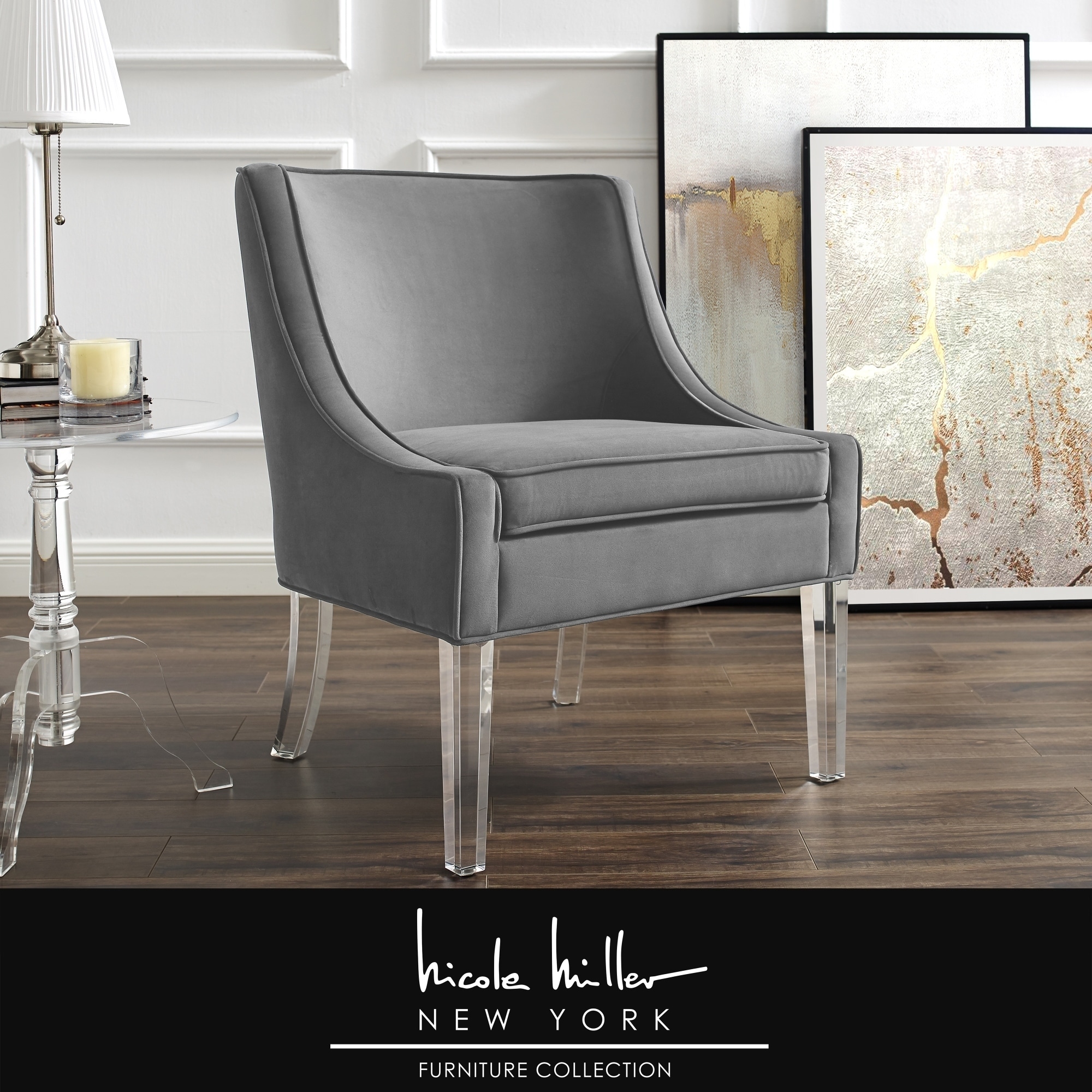 Huxley Velvet Armless Accent Chair Acrylic Leg Overstock 30630986