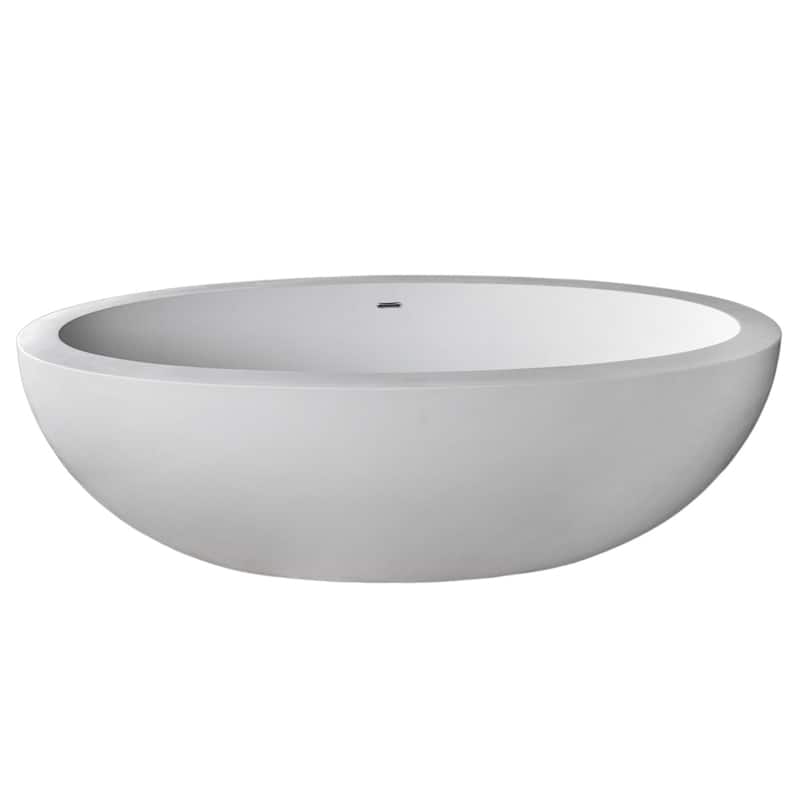 ANZZI Kekehun Matte White Solid Surface Center Drain Freestanding Bathtub