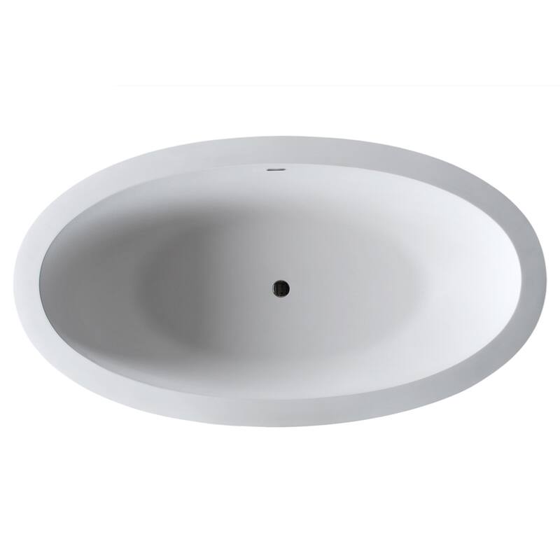 ANZZI Kekehun Matte White Solid Surface Center Drain Freestanding Bathtub