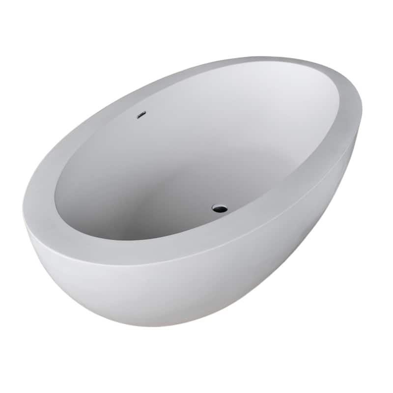 ANZZI Kekehun Matte White Solid Surface Center Drain Freestanding Bathtub