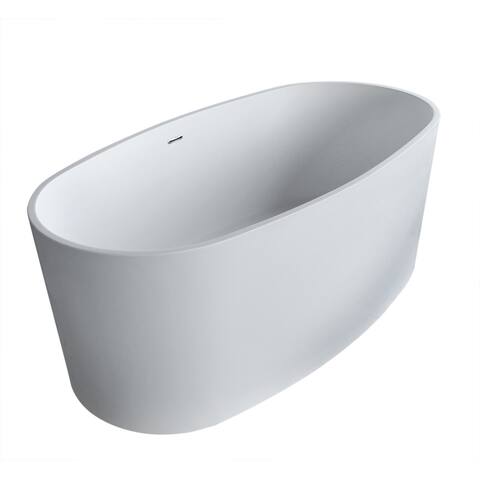 ANZZI Bellentin Matte White Solid Surface Center Drain Freestanding Bathtub