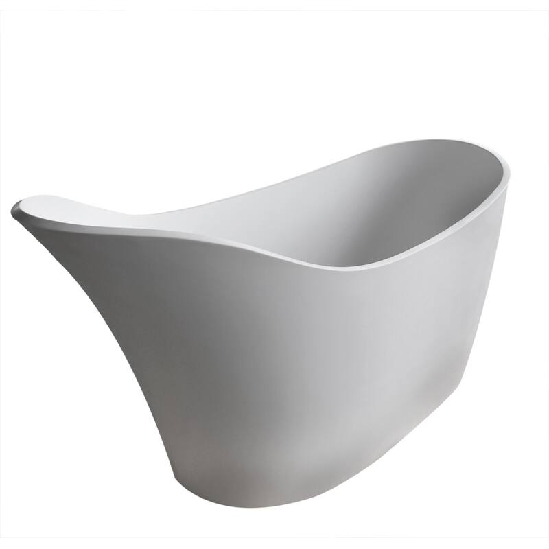 ANZZI Tuasavi Matte White Solid Surface Center Drain Freestanding Bathtub