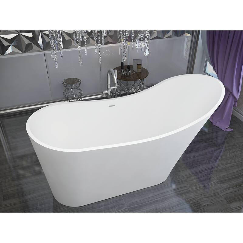 ANZZI Tuasavi Matte White Solid Surface Center Drain Freestanding Bathtub